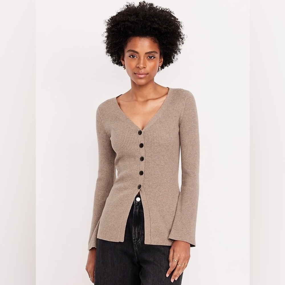 Old Navy SoSoft Lite V-Neck Cardigan Sweater in Driftwood Heather size XS